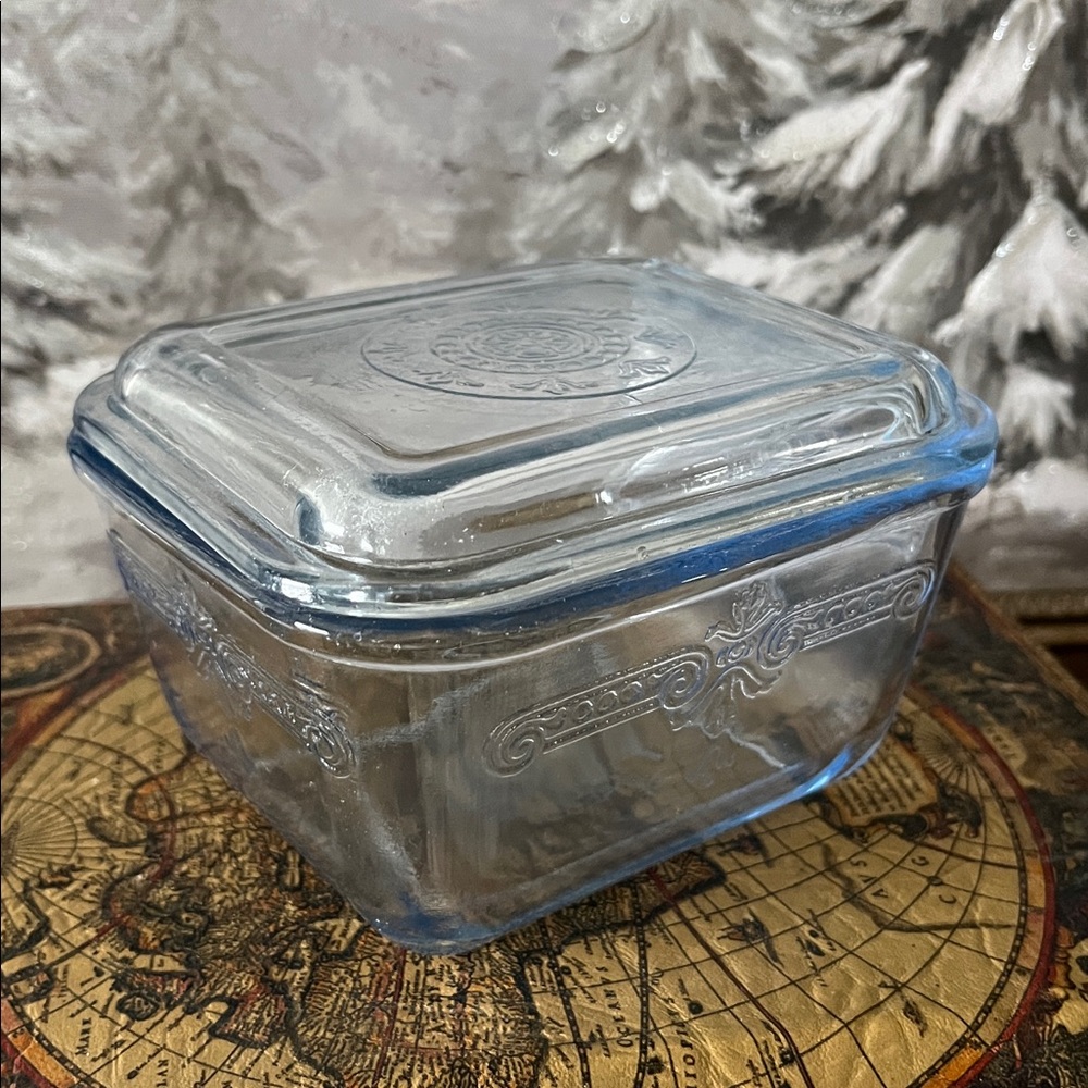 Vintage Fire-King Sapphire Blue Philbe Pattern Glass Refrigerator Dish 1941-1956